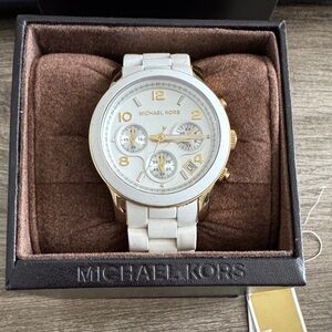Michael Kors White and Gold-Tone Ceramic Chronograph Watch